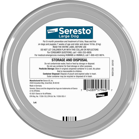 Close up of Seresto flea and tick collar packaging