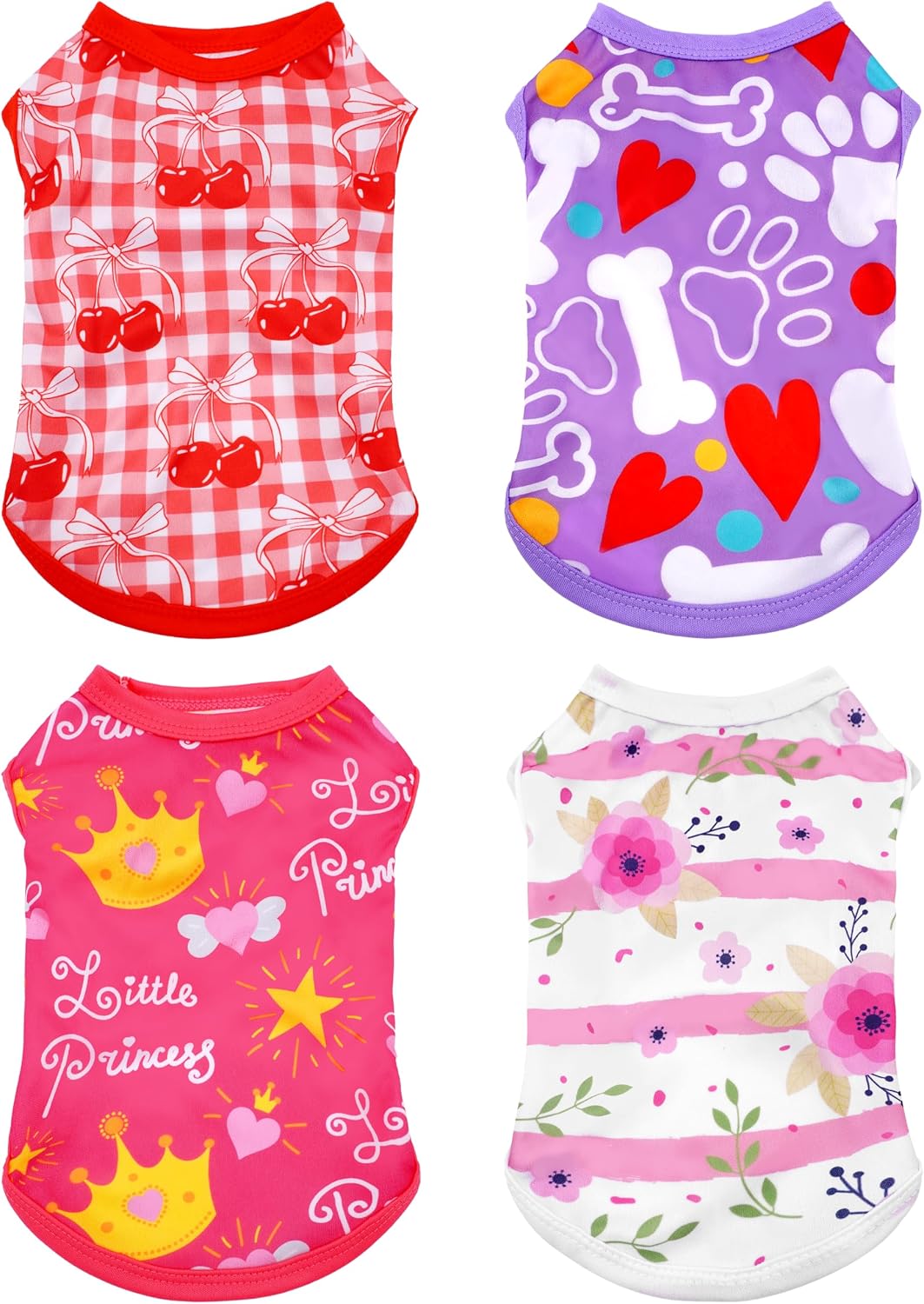 PET SHOW 4 Pack Paw Bone Printed Dog Clothes Shirts Soft Vest Lightweight Sleeveless Cats Doggies T-Shirts Puppies Tank Top Tee for Small Medium Dogs White Black Pink Blue (Medium, Pink for Girls) - Image 9