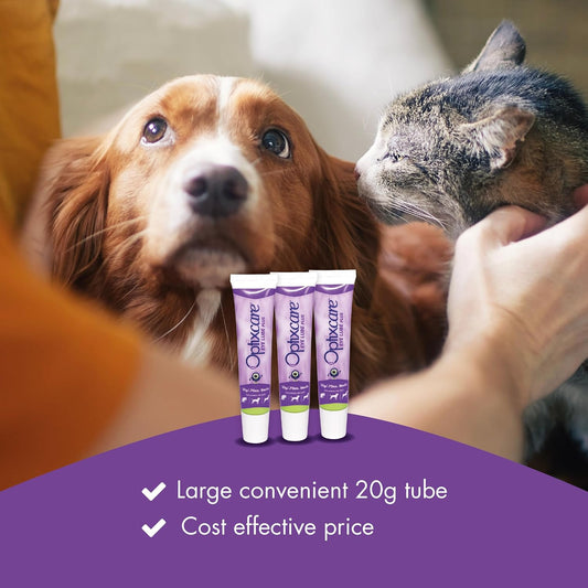 OptixCare pet eye lubricant 20 Grams tube with precise dropper tip for dogs and cats