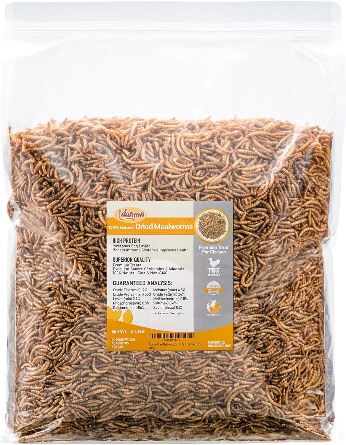 Adaman Dried Mealworms -10 LBS- 100% Natural Non GMO High Protein Mealworms - Bulk Meal Worms for Chickens & Birds, Ducks - Best Chicken Treats, Bird Food, Turtle Food - Image 9