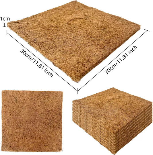 Six pack eco friendly coco coir terrarium liner mats laid out flat showing fibrous texture