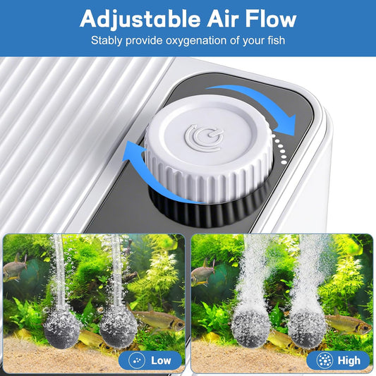 Close up of Lounginglife fish tank air pump dual outlet ports