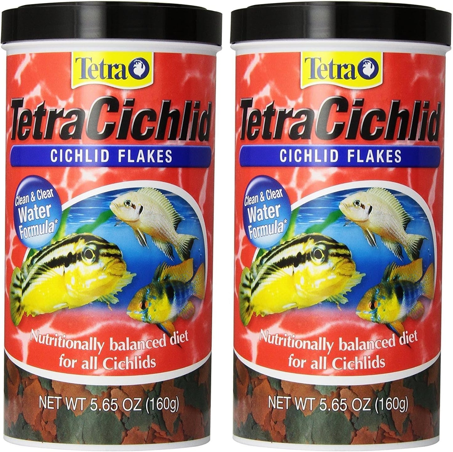 Tetra aquarium fish food flakes close up packaging texture