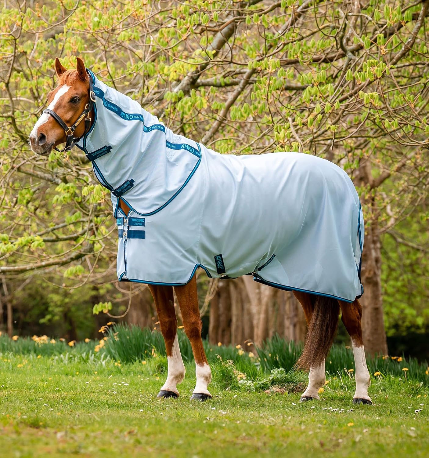 Horseware Amigo Bug Rug Fly Sheet folded pack showing genuine USA imported packaging.
