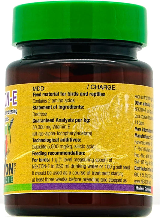Nekton E avian fertility booster powder 35 grams nutrition facts label view