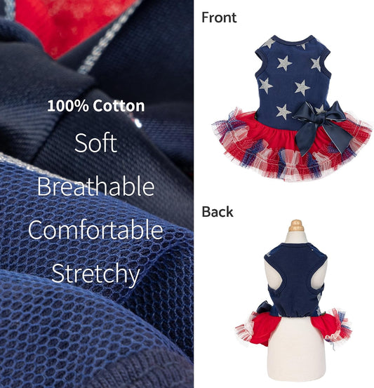 Fitwarm patriotic silver star pet dress back profile view