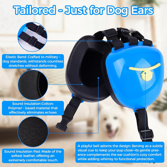 Famikako noise protection earmuffs for dogs side view showing adjustable elastic bands