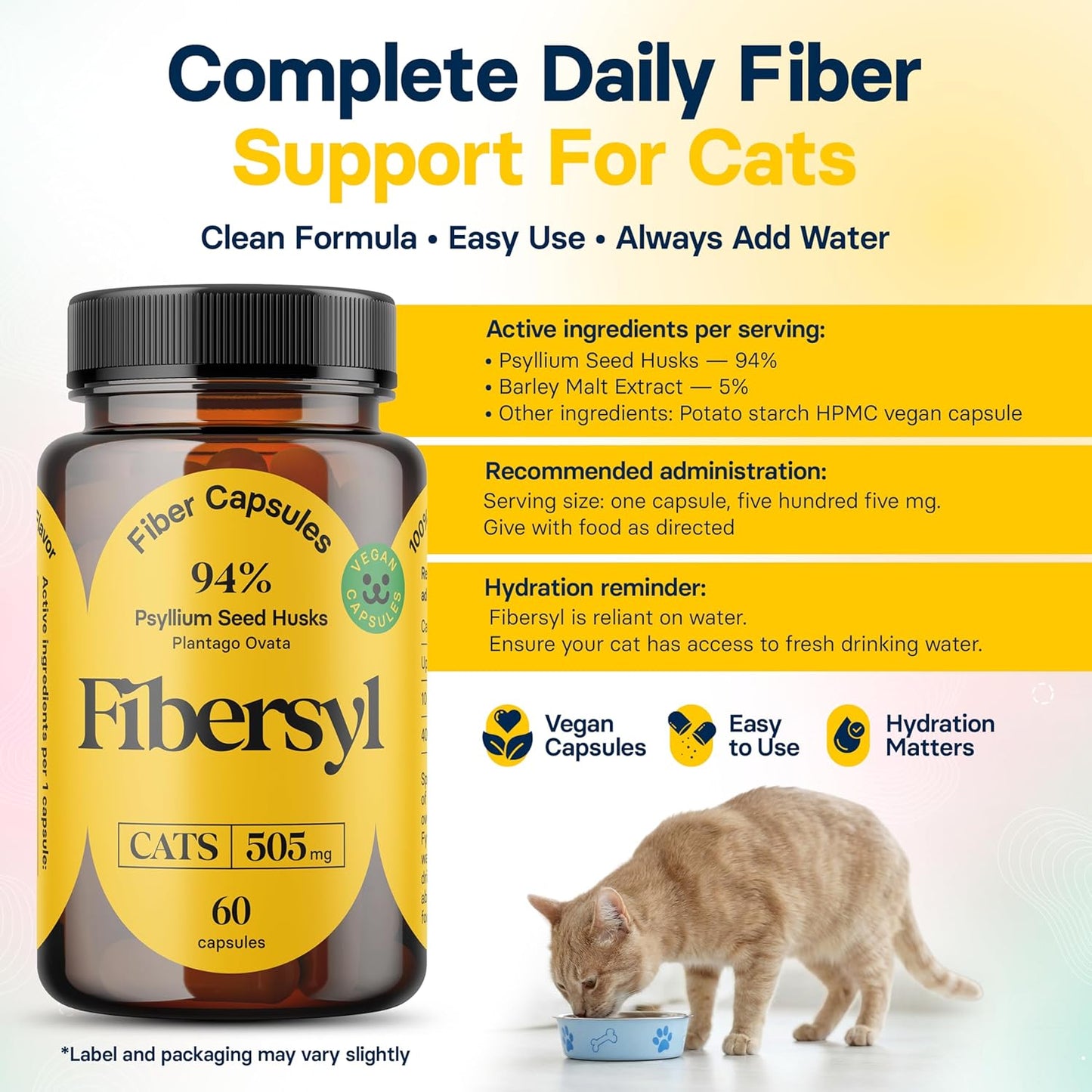 Authentic Medsmehappy FiberSyl 60 vegan capsules bottle top view showing the secure premium pet care packaging.