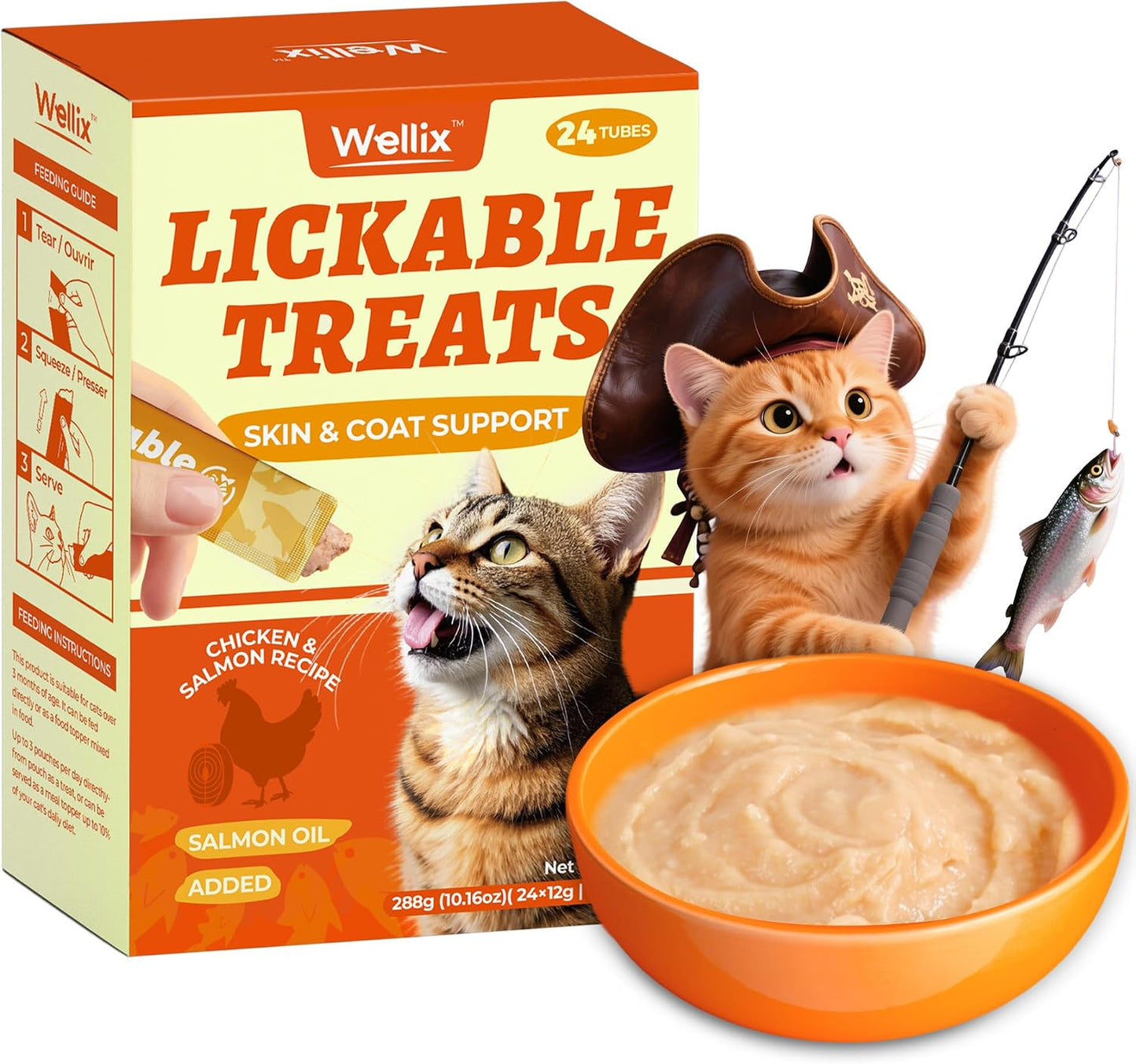 Wellix Lickable Cat Treats Healthy - Grain-Free Chicken&Cat Grass Flavor Kitten Snacks (24 Count) - Squeezable Up Cat Treats for Hairball Control&Gut Healthy - Image 9