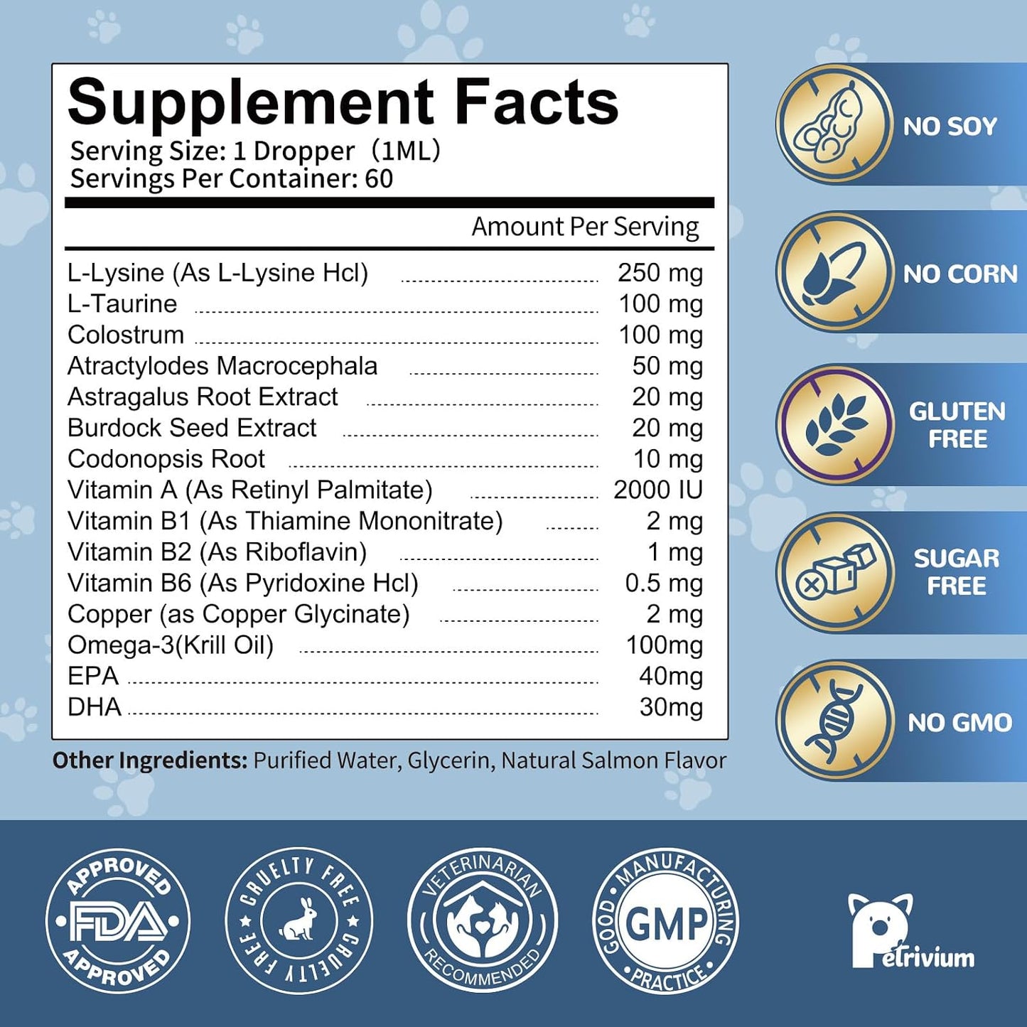 L-Lysine Supplement for Cats - Vitamins & Taurine for Immune Support & Allergy Relief - Lysine for Respiratory, Sneezing, Runny Nose, Eye Function - Natural Cat Antibiotic Drops - 60ML Slamon Flavor - Image 9