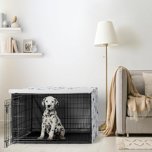 Navy blue bone and paw print dog kennel cover