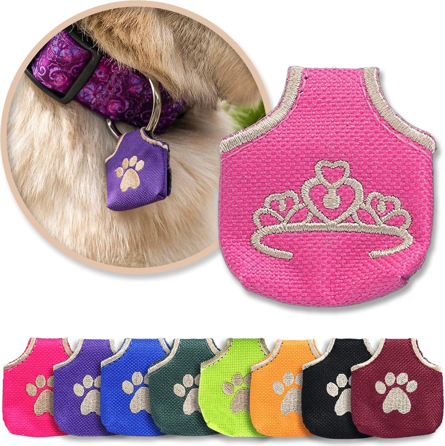Woofhoof Dog Tag Silencer, Pink Pawprint - Quiet Noisy Pet Tags - Fits Up to Four Pet IDs - Dog Tag Cover Protects Metal Pets IDs, Made of Durable Nylon, Universal Fit, Machine Washable - Image 15