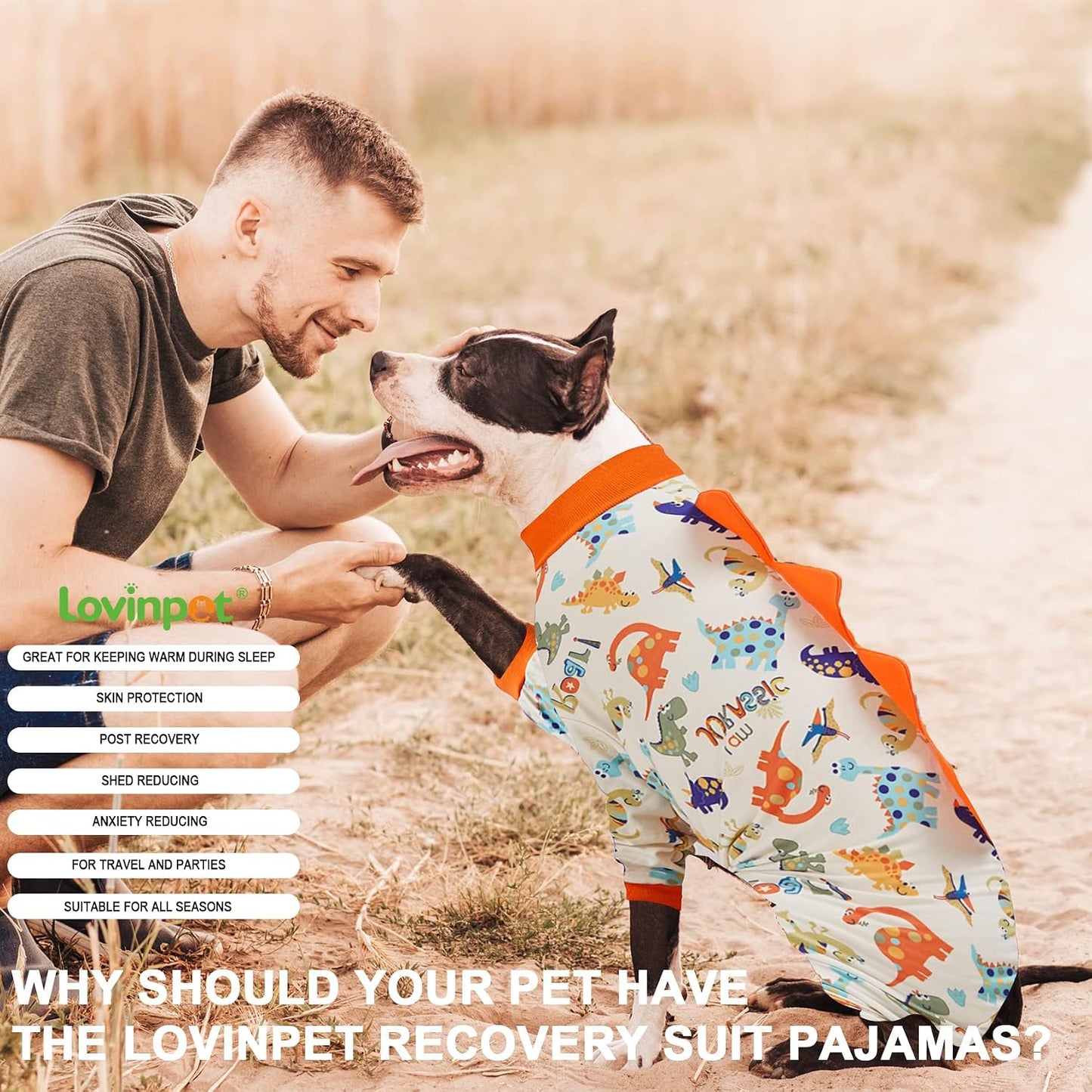 LovinPet UV protection dog coverall showing the full underbelly elastic closure tailored for male and female dogs.