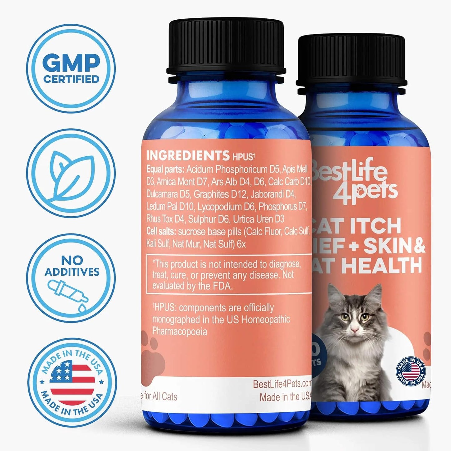 BestLife4Pets cat allergy and shedding treatment bottle with premium seal.