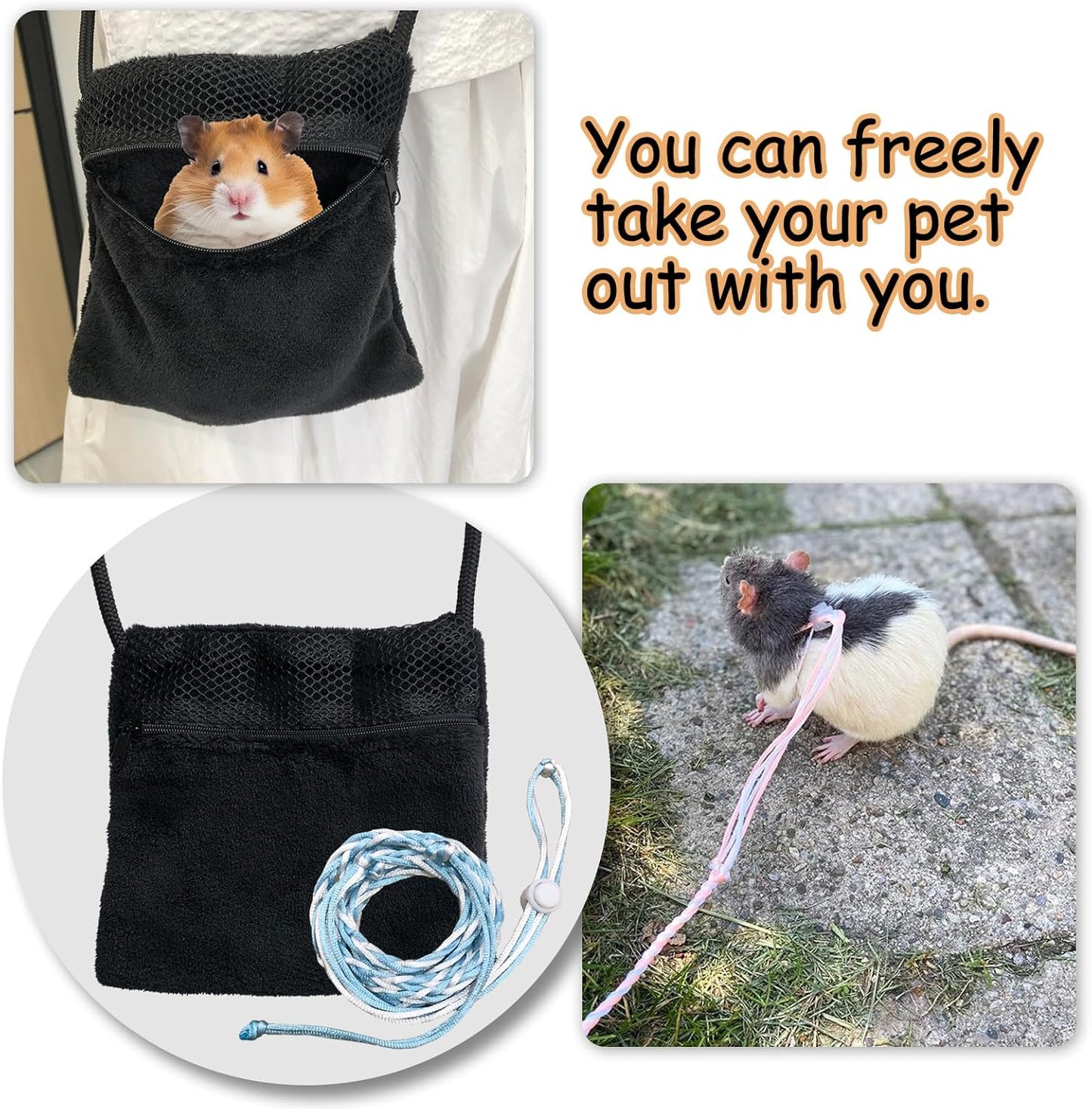 2 Pics Sugar Glider Pouch and 2 Pics Hamster Leash Small Animal Carry Pouch with Adjustable - Cozy & Portable Habitat for Small Pets (Hamsters, Rat, Marmosets, Squirrels) - Image 5