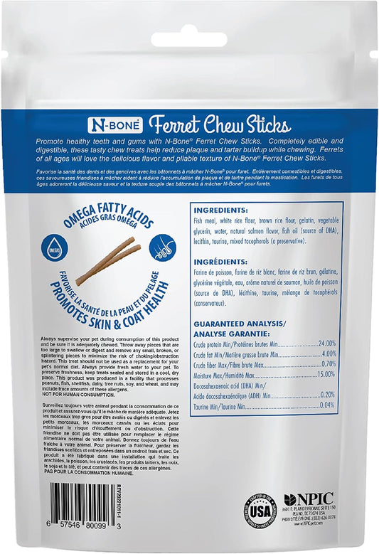 N-Bone ferret dental treats bag showing salmon flavor label