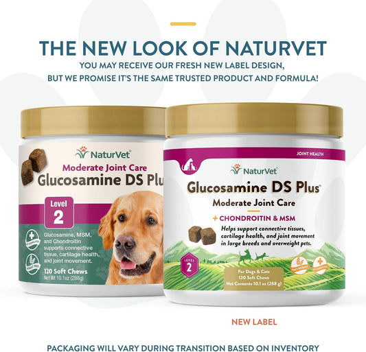 NaturVet dog and cat hip and joint supplement jar showcasing key active ingredients