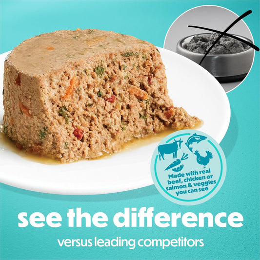 Beneful IncrediBites small breed pate canned food stack showcasing chicken beef and salmon flavors