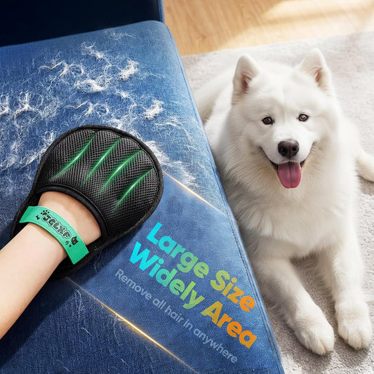 Electrostatic pet hair remover glove side view showing wrist strap