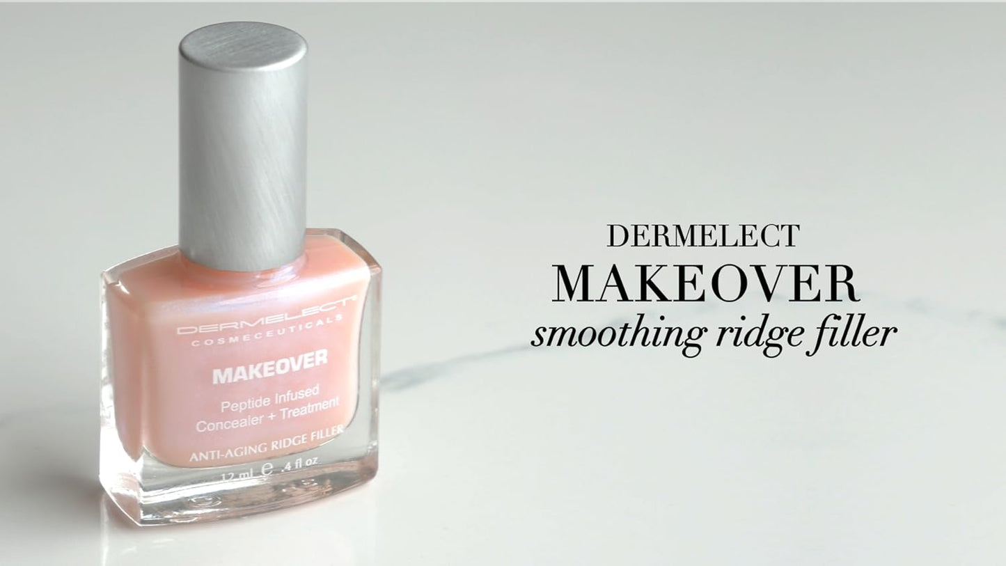 Full range presentation of the Dermelect makeover smoothing ridge filler twelve milliliter bottle.