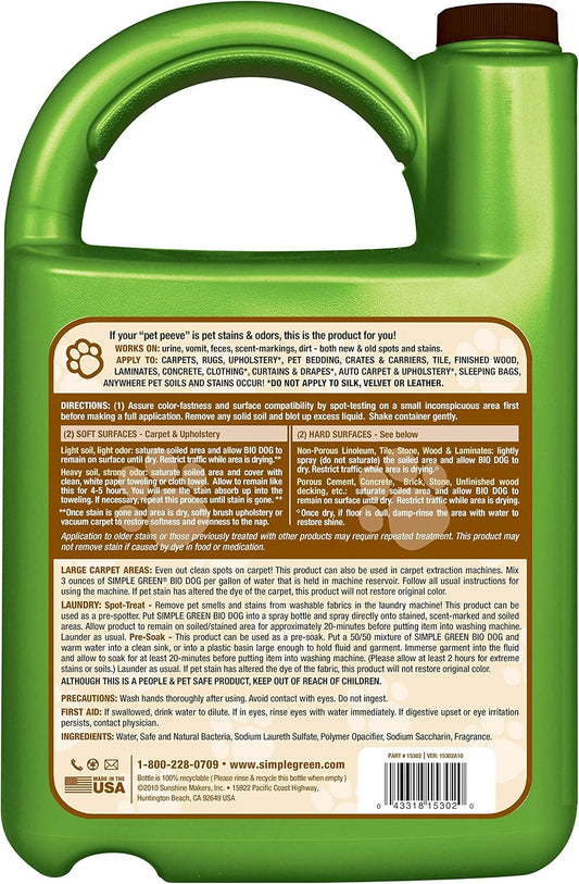 Simple Green Bio Active Stain & Odor Remover for Pet & Carpet- Pet & People Safe (1 Gal), Milky White, 128 Fl Oz (Pack of 1) - Image 2