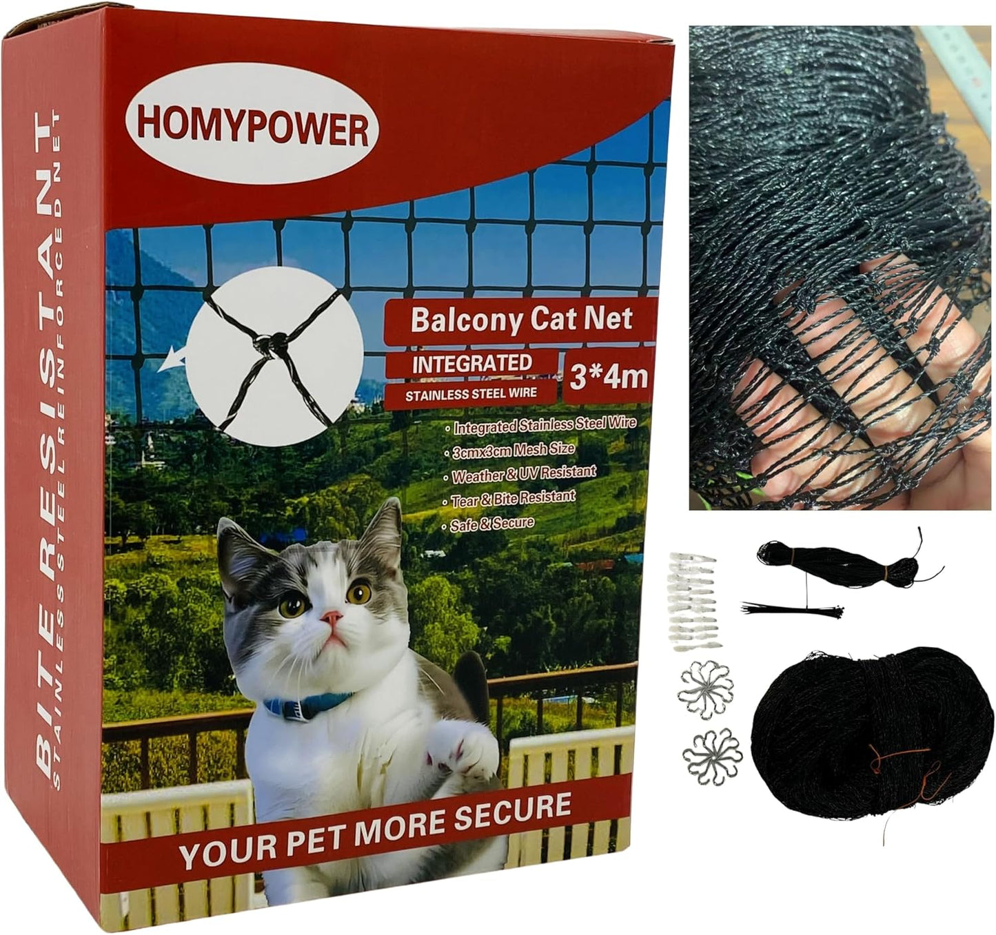 Cat Netting Balcony,10x26 ft Stainless Steel Reinforced Bite Tear UV and Weather-Resistant Anti-Fall Netting for Pets, Safety Net for Cat, Small Catio for Apartment Balcony Protection - Image 11