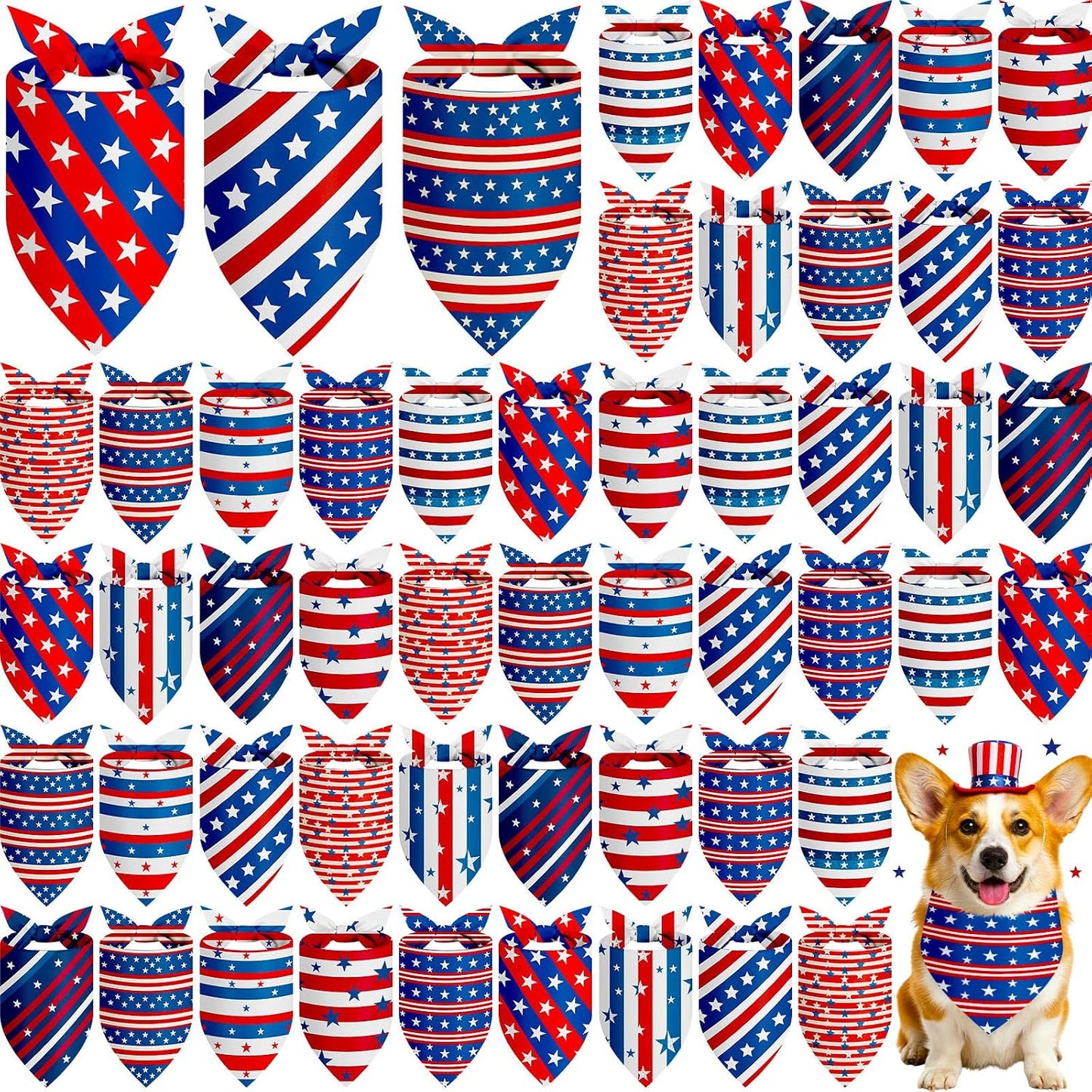 Weewooday 50 Pcs 4th of July Dog Bandanas Bulk for Patriotic American Striped Star Red White and Blue Independence Day Flag Scarf for Small Medium Large Outfit(Striped Star, 31.5 x 21.7 X21.7 Inch) - Image 15