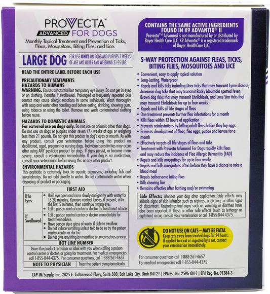 Provecta large dog monthly pest protection four month supply carton side view
