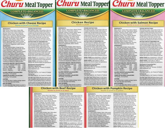 Lickable puree dog food topper tubes in multiple flavors being squeezed