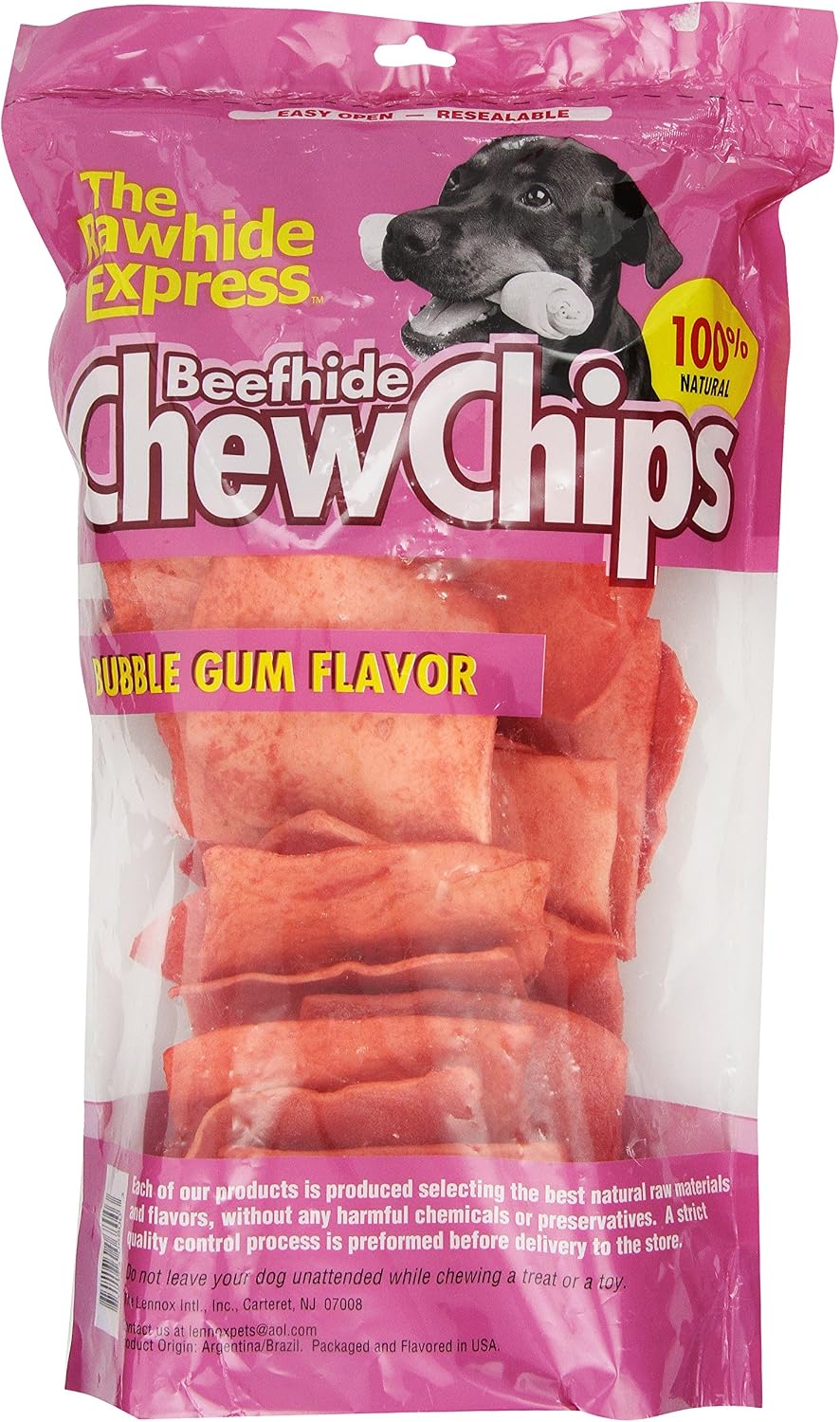Authentic premium beefhide dog chew strips with bubble gum scent