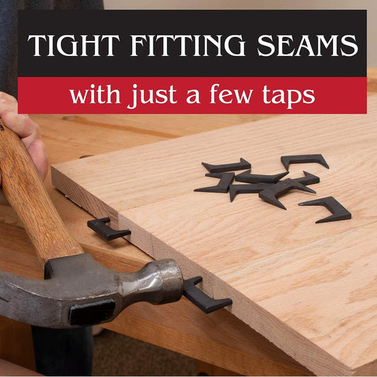 Ten pack of one and one half inch wide wood clamps for professional panel joinery.