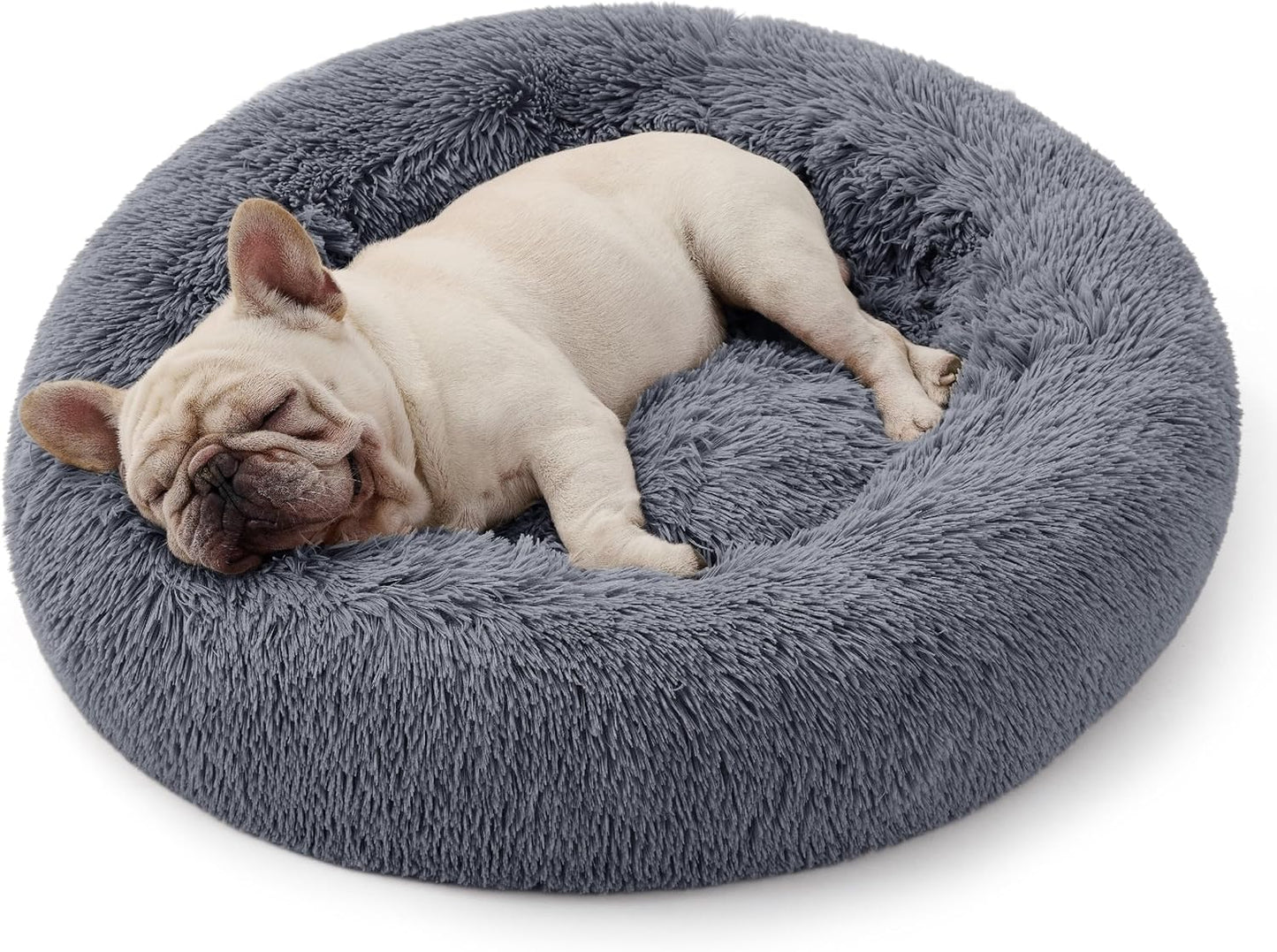 Bedsure Calming Donut Cat Bed - Fluffy Plush Round Pet Bed for Kitten & Puppy, Washable Anti-Anxiety Soft Comfy Cuddler, 20x20 Inches, Grey (Basic Version) - Image 15