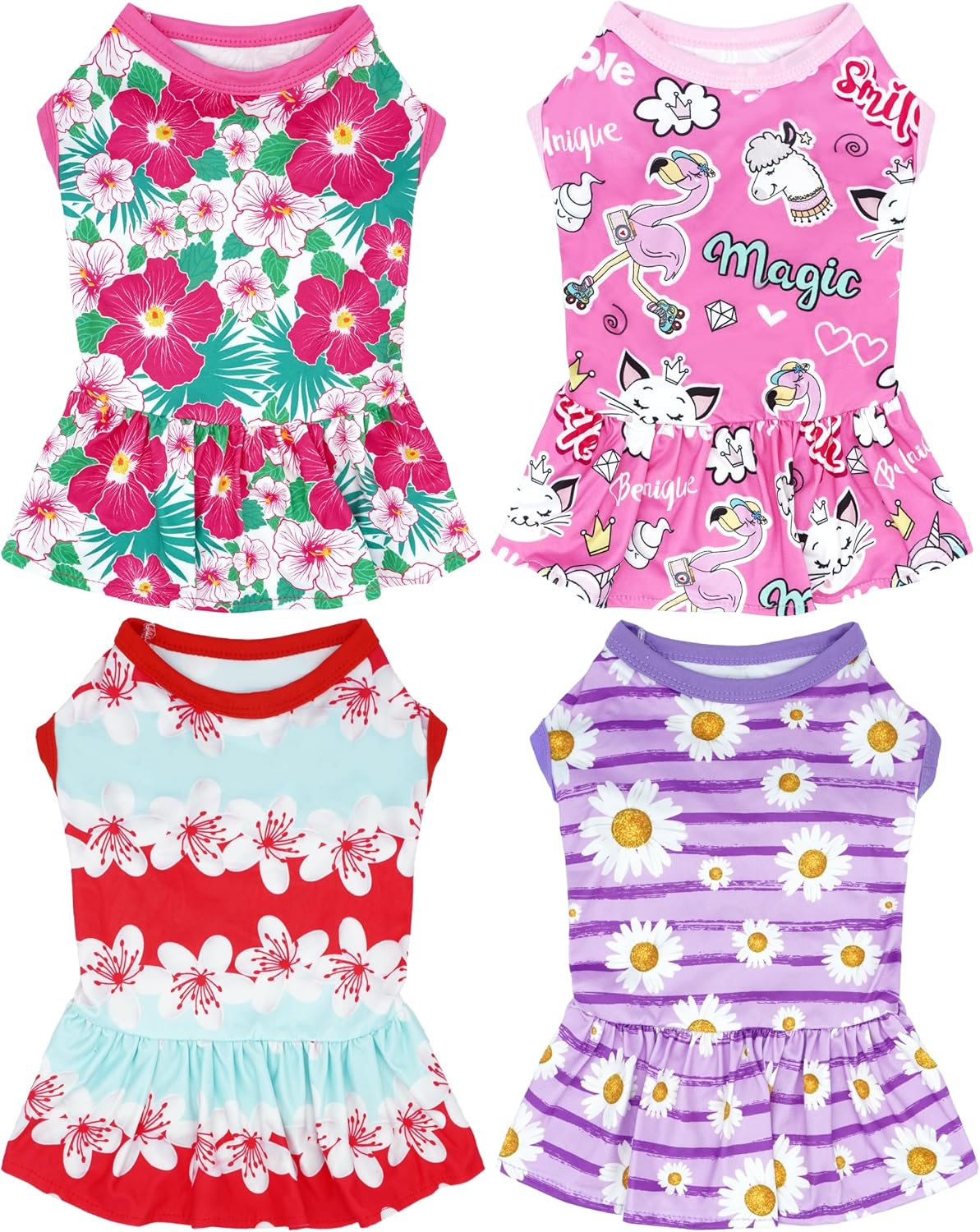 4PCS/Pack Floral Dog Dresses Sleeveless Spring Summer for XXXL Large Dogs Girl Female Red Green Yellow Purple Skirts Flower Sundress for Holiday Party Wedding Lightweight Breathable - Image 13