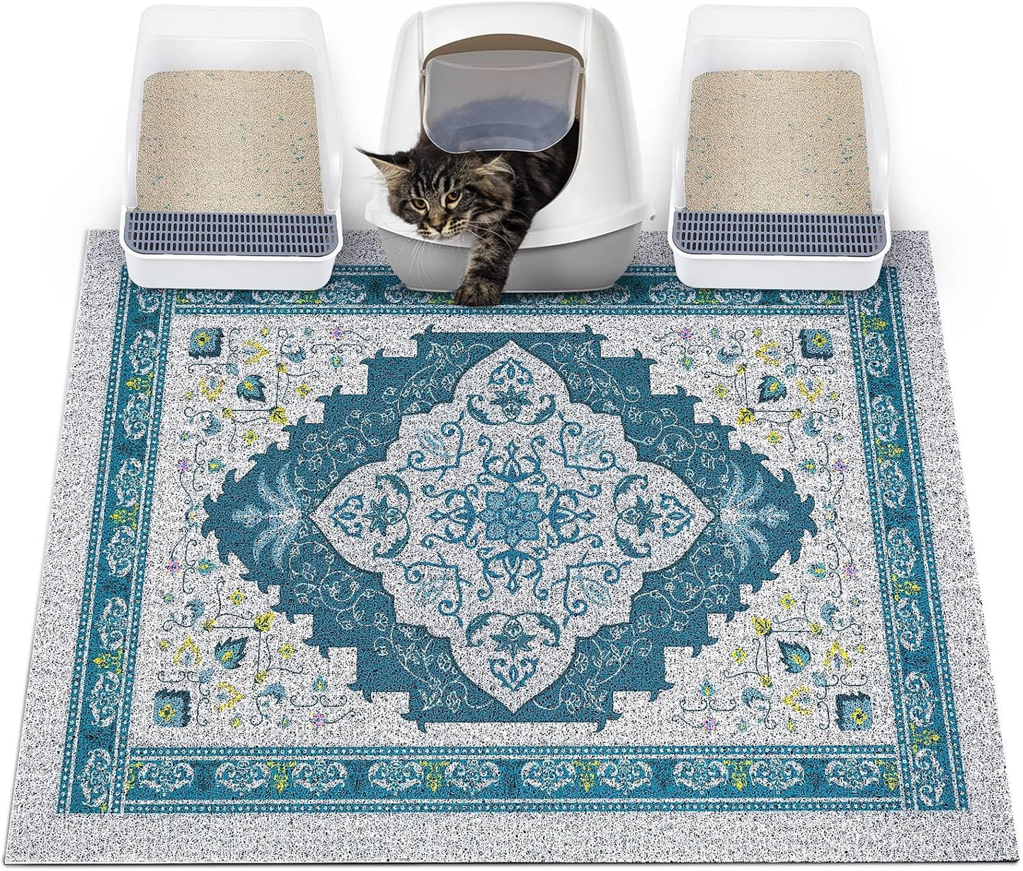Glittme Cat Litter Mat with Non-Slip Bottom Litter Box Mat 33"X22" Litter Trapping Mat Easy to Clean Washable Cat Food Mat for Kitty,L - Image 15