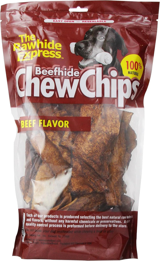 The Rawhide Express beef flavor natural pet chews resealable packaging