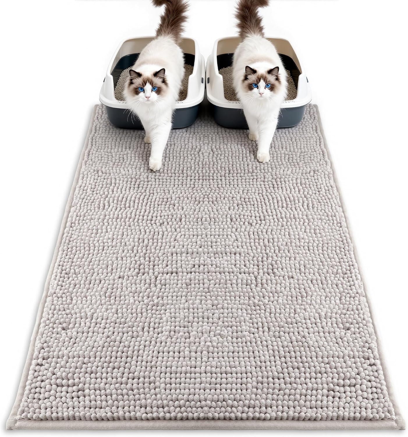 Pieviev Chenille Cat Litter Mat for Litter Box, 28"x22" Soft Ultra Absorbent Mat, Waterproof & Non-Slip, Easy to Clean Litter Trapping Mat for Indoor Cats, Gray - Image 10