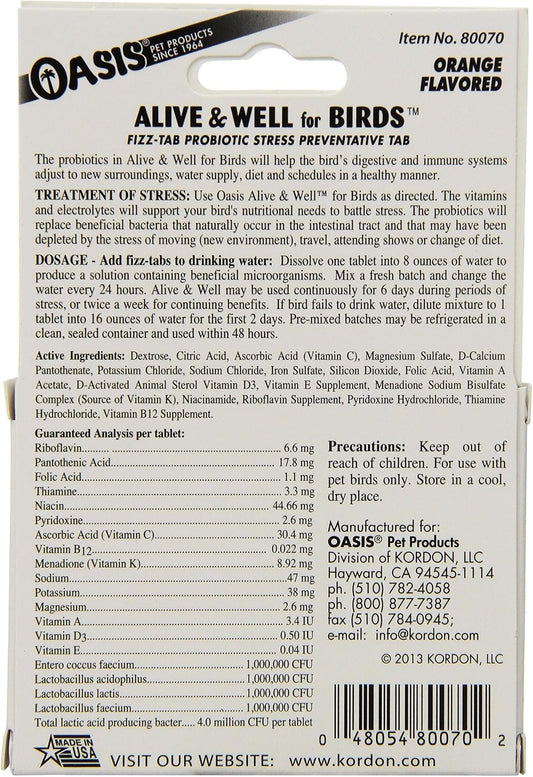 Oasis bird stress preventative effervescent water dissolving tablets