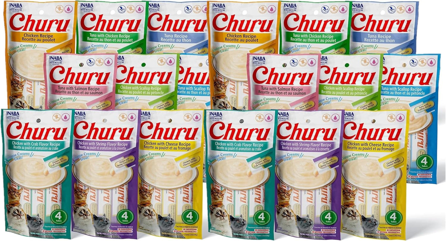 INABA Churu Cat Treats, Grain-Free, Lickable, Squeezable Creamy Pure Cat Treat/Topper with Vitamin E & Taurine, 0.5 Ounces Each Tube, 36 Tubes (4 per Pack), 9 Flavor Variety - Image 9
