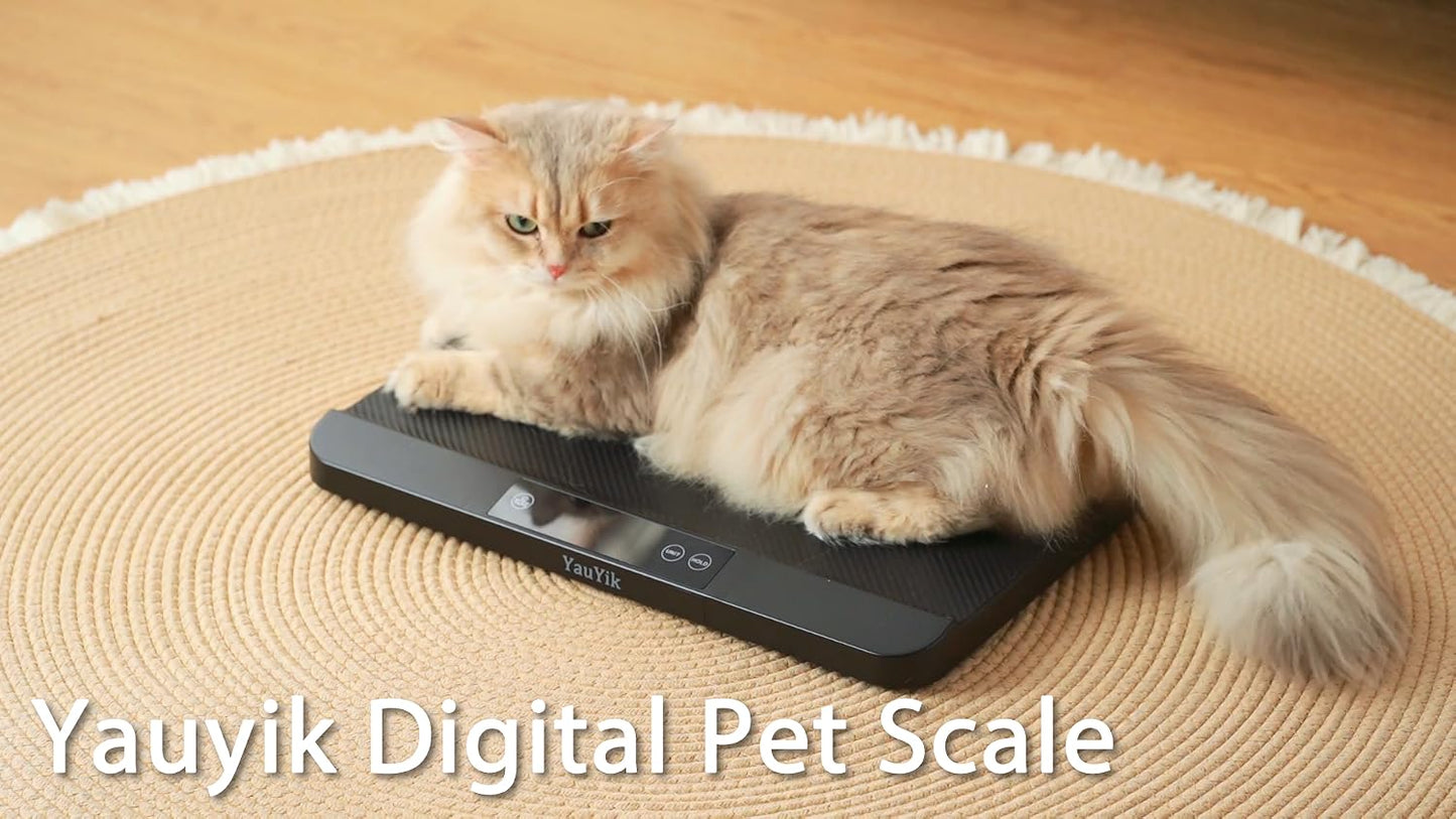 YauYik durable all in one pet scale profile view on a flat floor.