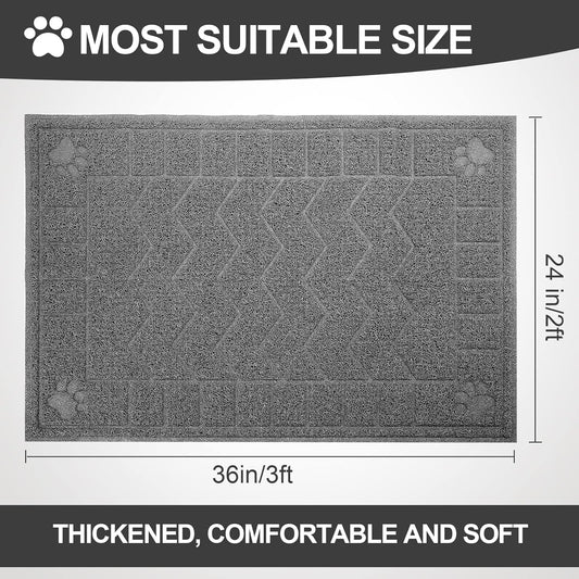 Large waterproof pet mat placed under a grey kitten litter box to catch scatter
