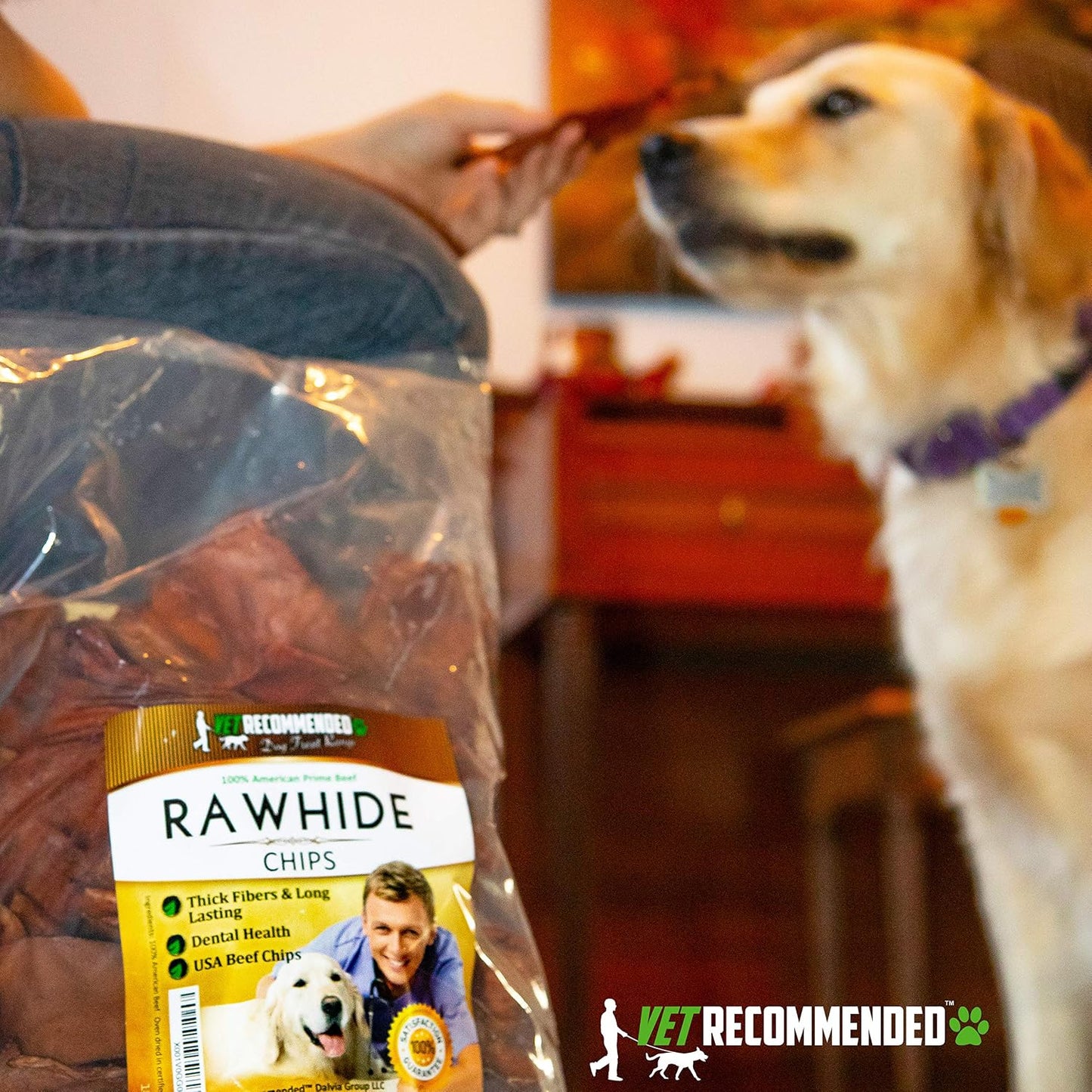 Authentic imported two pound bag of long lasting beef hide dog rewards.