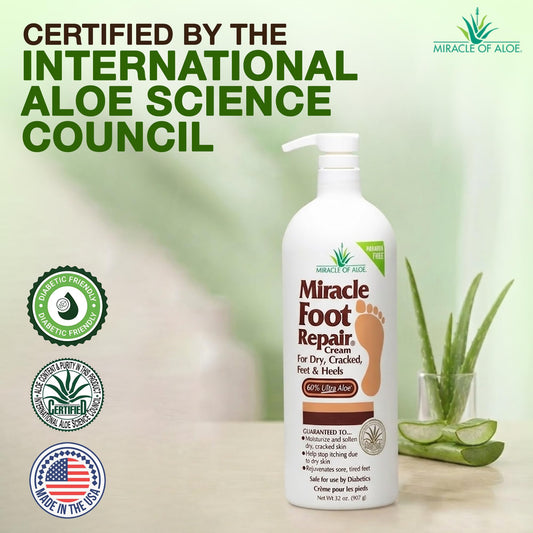 Miracle of Aloe foot repair cream pump dispenser close up view showing easy application mechanism