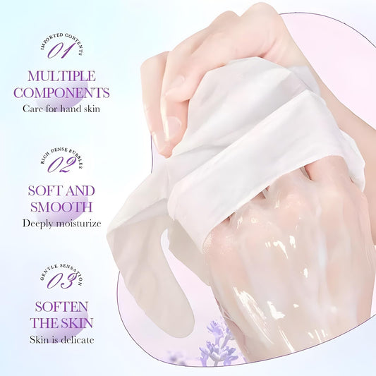 User wearing Chicwe moisturizing spa gloves for hand treatment
