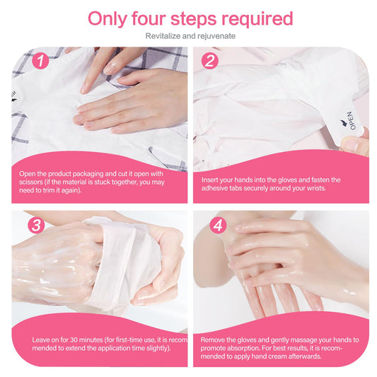 Amococo hand mask glove application on woman hands