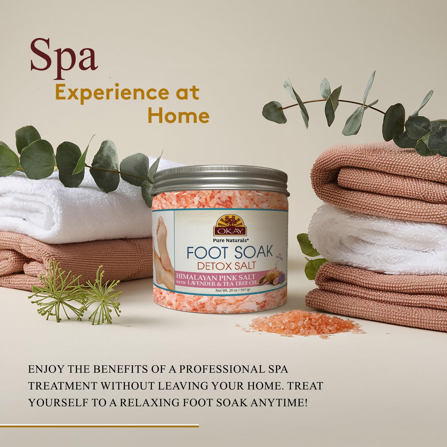 Side profile of Okay Foot Soak Detox Salt container