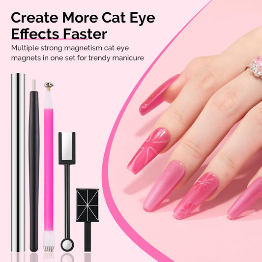 Six bottles of MelodySusie magnetic gel polish with magnet tool