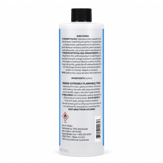 Side angle view of the sixteen fluid ounce ForPro pure acetone nail polish remover packaging