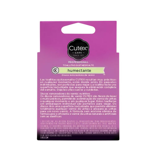 Individually wrapped single sachet packets of Cutex Care Swipe and Go nail wipes arranged next to the retail cardboard packaging.