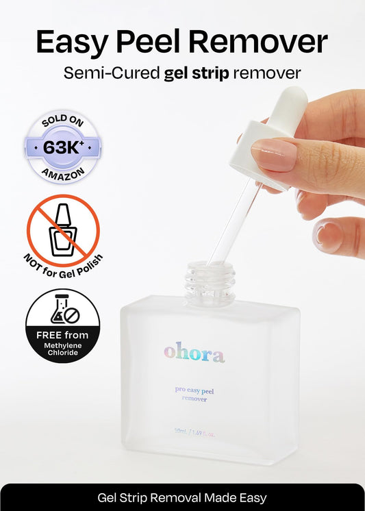 Ohora semi cured gel nail strip remover liquid bottle on clean background
