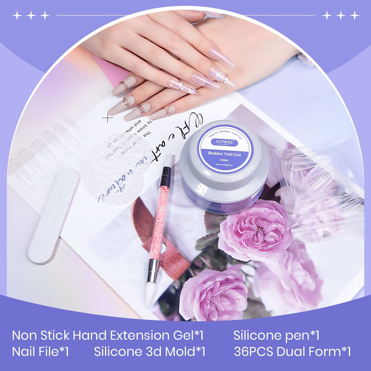 DIY nail art tools featuring Supwee builder gel